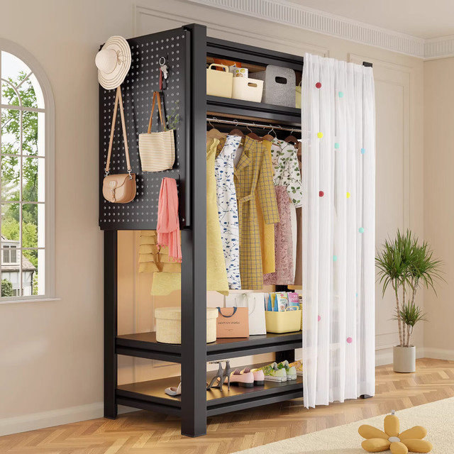 七序 衣柜卧室家用租房衣帽架钢制落地挂衣架置物架简易开放式货架衣橱