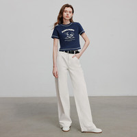 初语 减龄小狗印花 女士短袖T恤 藏青色 M