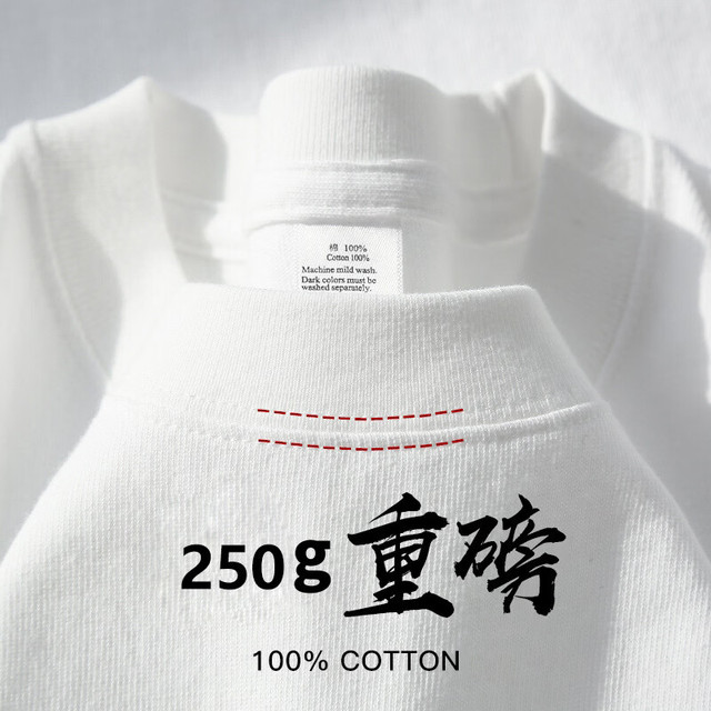 ENYIN 100%纯棉 250g重磅 纯棉短袖t恤 男女情侣款 白色 S