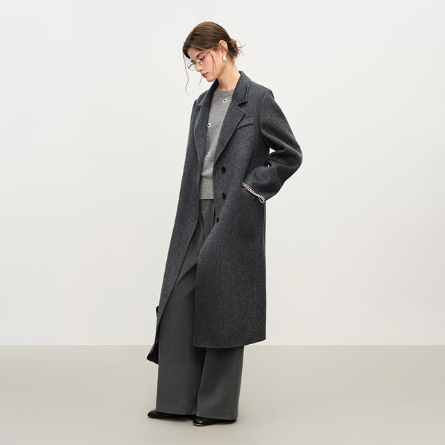 范思蓝恩 【100%羊毛双面呢大衣】钻石立裁系列正肩西装领女外套松弛显瘦轻巧不压身