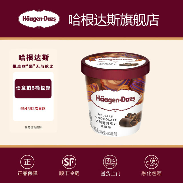 哈根达斯 冰淇淋品脱473ml法国冰激凌雪糕冰淇淋 比利时巧克力口味473ml