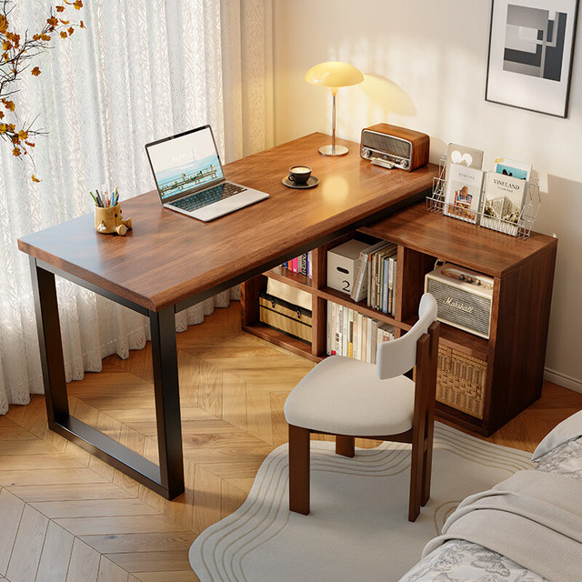 顾家家居 转角书桌书柜一体学习桌电脑桌家用书房写字台现代简约办公桌子 轻奢胡桃色