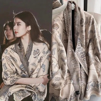  E Er Cao Yuan/鄂尔草原 保暖 女士羊绒围巾 米灰粉色青鸟
