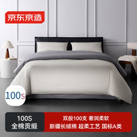 移动端、京东百亿补贴：京东京造 100支长绒棉贡缎四件套 纯棉A类床单被套枕套床上用品 1.5m-英伦灰