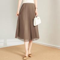 金菊 女式菱格提花纯色A字百褶裙松紧腰两面穿半身裙