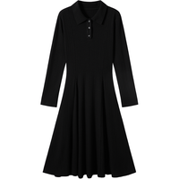 DUIBAI 2025春装经典POLO领连衣裙高级感显瘦A字女式针织长裙