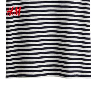 H&M 棉质 女士T恤 白色/海军蓝条纹 M 165/96
