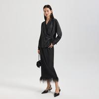 纳薇 新中式斜襟v领宽松提花高智感落肩垂感衬衫