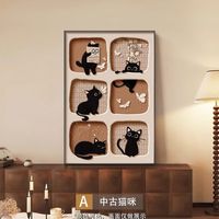中古风猫咪客厅装饰画