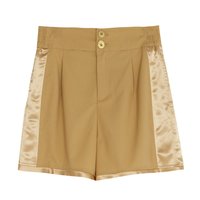 谜底 女士复古细条纹拼接休闲短裤 222MK0659