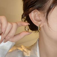半日逅屿 秋冬微镶金色方块C圈耳环女简约轻奢高级感耳钉气质独特漂亮耳饰 微镶金色方块C圈耳环