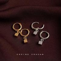 半日逅屿 高级感方块耳扣时尚通勤简约立体几何气质耳环冷淡风金属感耳饰品 2892金色