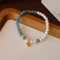 花饰庄园 新中式蓝水翡翠手链串珠手串淡水珍珠蜜蜡感国潮手饰品 6MM左右蓝水翡翠淡水珍珠福袋