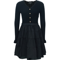 VERO MODA V领装饰扣拼接打褶A摆蓬蓬裙 女士连衣裙