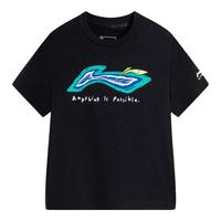 李宁 LI-NING童装儿童短袖T恤男女小大童运动吸汗速干凉爽文化衫YHSU253 黑色-4 110