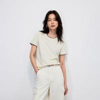 ONLY 春季通勤拼接刺绣正肩显瘦T恤女可外穿