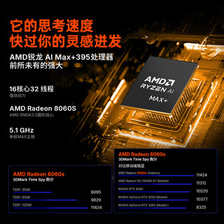  ONE-NETBOOK/壹号本 高性能独立级显卡 笔记本平板二合一电脑  SuperX MAX+ 395 64GB+1TB标准版 锐龙AI Max+395 Radeon 8060S 2880*1800 120Hz 64GB