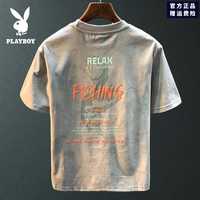 PLAYBOY 美式宽松短袖T恤男重磅潮流印花夏季上衣休闲落肩半袖男