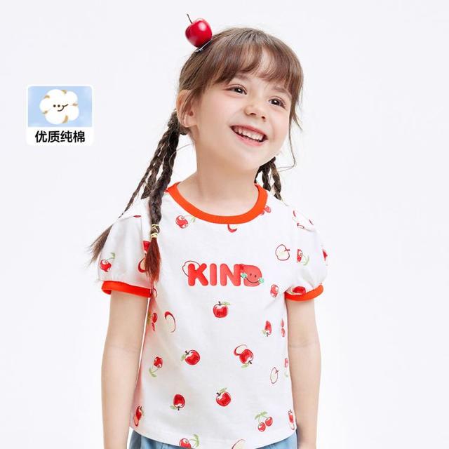 巴拉巴拉 纯棉泡泡袖儿童T恤童装女童短袖夏季婴幼上衣宝宝薄