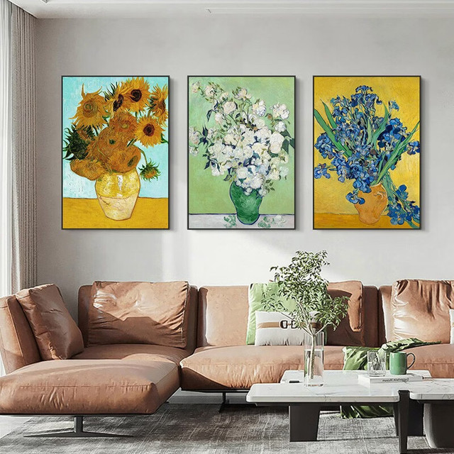 莫奈梵高名画三联挂画