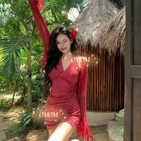 OMOM 修身 女士连体泳衣套装 长袖罩衫