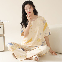 雅鹿短袖长裤家居服套装纯棉睡衣女夏季甜美简约休闲风夏天大码可外穿