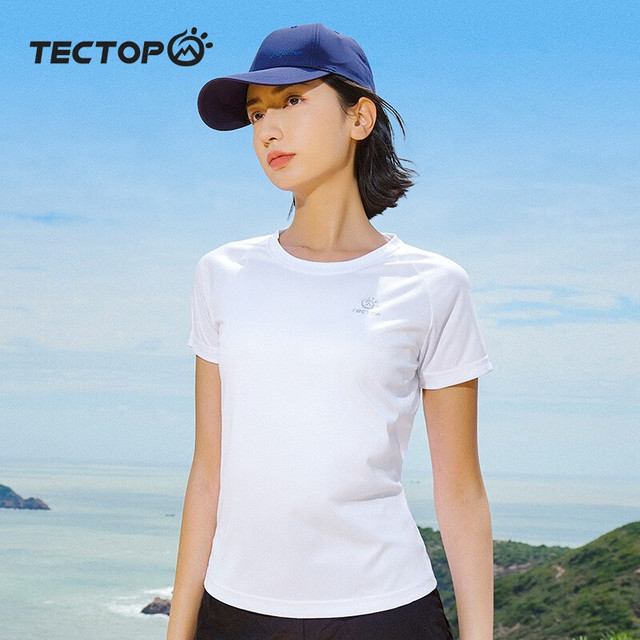 探拓 圆领短袖T恤男士运动户外夏季轻薄透气快干上衣女情侣款t恤 女款白色 XL