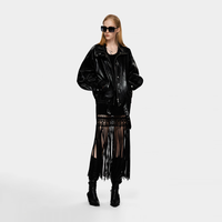 PINKO【春夏】女士2026年春季钛银黑Oversized机车皮夹克 酒红色 M