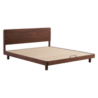  QuanU/全友 原木风 实木床+床头柜+松木铺板+公牛插座 【黑胡桃木 | 公牛插座 | 松木铺板】高脚款 1.5米x2米