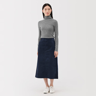  MUJI/無印良品 弹力灯芯绒 女士长半身裙 藏青色 L （165/70A）