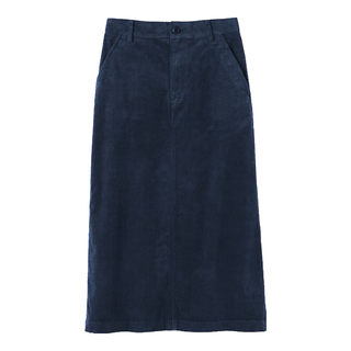  MUJI/無印良品 弹力灯芯绒 女士长半身裙 藏青色 L （165/70A）