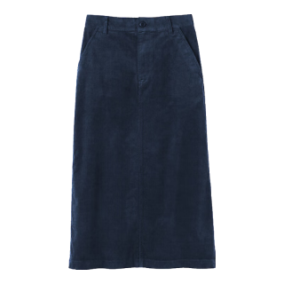  MUJI/無印良品 弹力灯芯绒 女士长半身裙 藏青色 L （165/70A）
