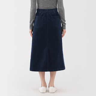  MUJI/無印良品 弹力灯芯绒 女士长半身裙 藏青色 L （165/70A）