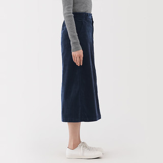  MUJI/無印良品 弹力灯芯绒 女士长半身裙 藏青色 L （165/70A）