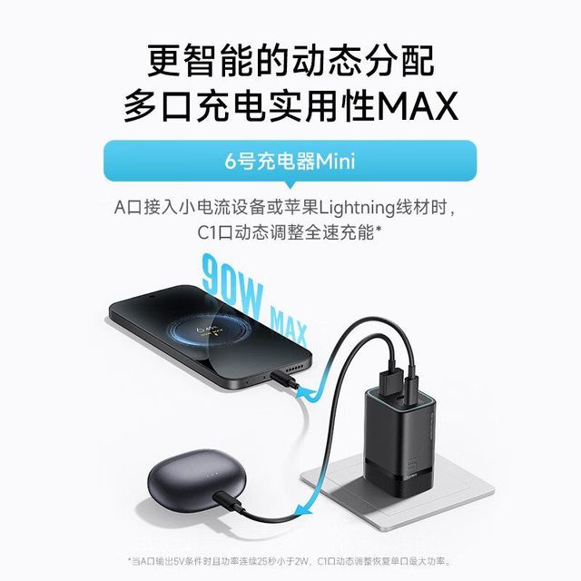 酷态科 6号充电器MINI氮化黑色充电头+7号电池2粒装