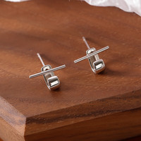 半日逅屿 s925银针一字弯钩后挂耳钉简约女韩国气质网红个性耳环冷 弯钩耳钉一对