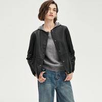 BADGLEY MISCHKA 皮衣外套女小个子棒球服皮衣夹克2024秋冬