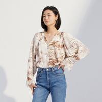限尺码：Sandro 冬季 女V领热带风情印花蕾丝拼接休闲衬衫