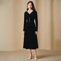 MAXRIENY 精致复古重工钉珠连衣裙收腰丝绒裙子