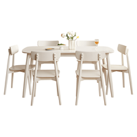  QuanU/全友 奶油风 岩板餐桌套装+实木腿+大圆角餐椅