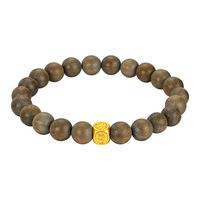 金至尊 四方来财 黄金手链 绿檀木四方金珠