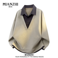 棉致 品牌假两件撞色拼接polo领卫衣男春秋季美式潮牌宽松休闲上衣