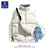 啄木鸟 两面穿羽绒服马甲男秋冬季新款保暖背心立领无袖棉服外套
