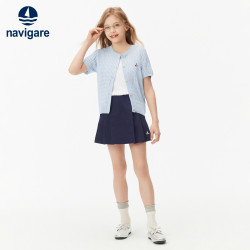 navigare 时尚舒适凉爽 儿童针织衫 短袖麻花开衫浅蓝 150