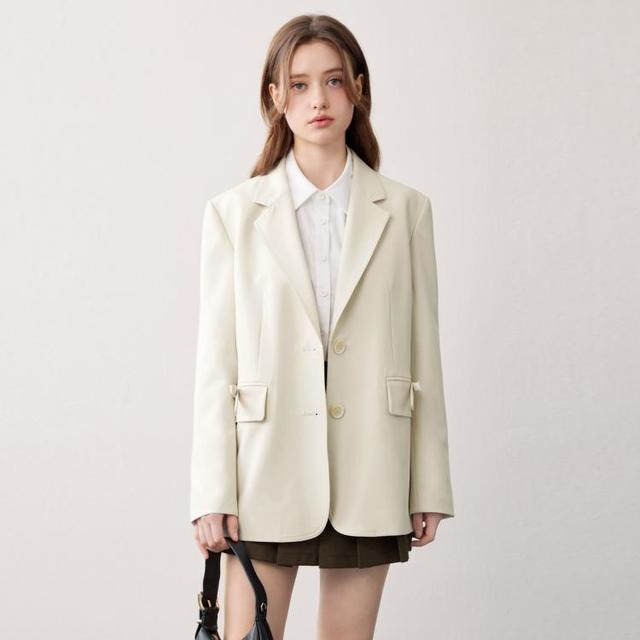 乐町 韩系学院风秋季口袋蝴蝶结设计感休闲宽松西装外套