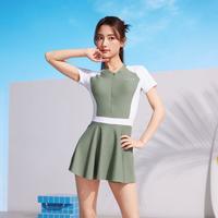 洲克 泳衣女拼接连体裙摆大女遮肚显瘦游泳戏水海边女士泳衣