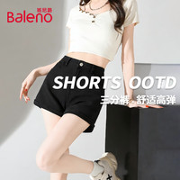  Baleno/班尼路 棉质高弹 女士牛仔短裤 M 黑#纯色