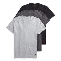 POLO RALPH LAUREN 男士修身棉质V领汗衫 3件装 吸湿排汗 运动内衣Andover HeatherPolo黑色,Madison HeatherPolo黑色,Polo黑色红色 中号