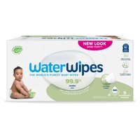 WaterWipes 可生物降解带纹理清洁、幼儿和婴儿湿巾，99.9% 水性湿巾，无香味和低致敏性，适合敏感肌肤，540 片（9 包），包装可能不同