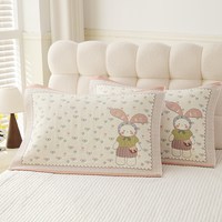 尚唯莎 20263128 纯棉纱布枕巾 52cmx75cm 蝴蝶结兔-粉